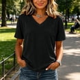 thumbnail image 5 of hoksml Women Heather V Neck Short Sleeve T Shirt Loose Curved Hem Basic Casual Tee for Summer Daily Beach, 5 of 6