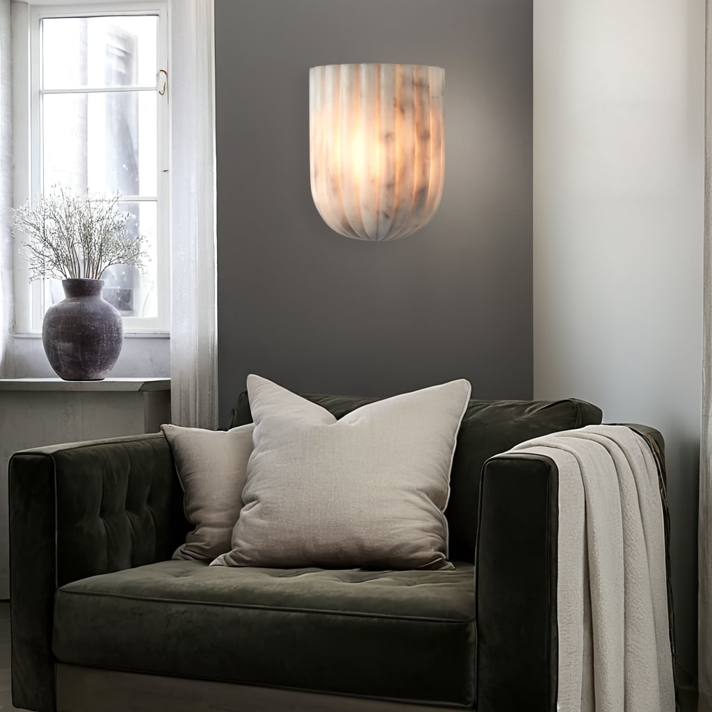Elegant Faux White Marble Sconce, Modern Resin Wall Mounted Light with Brass Finish for Bathroom, Living Room, Hallway, Stairway