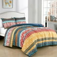 thumbnail image 2 of Chezmoi Collection Amara 3-Piece Boho Stripe Full Comforter Set, Floral Colorful Bohemian Printed Microfiber Lightweight Bedding Set, 2 of 10