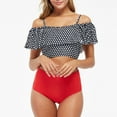 thumbnail image 3 of DDAPJ pyju Tankinis for Women Plus Size Womens Off Shoulder Swimsuits High Waisted Bikini Sets Two Piece Sets Tropical Print Tummy Control Bathing Suit Red XXL, 3 of 6