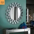 thumbnail image 3 of Round Mirror Wall Decor 24 Inches Decorative Wall Mirror with Irregular Framed and Beveled Edge Mirrors for Wall Silver Large Wall Mirror Frameless Mirrors, 3 of 5