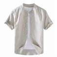 thumbnail image 7 of Afuyipoi Men's Solid Color Stand - up Collar Casual Loose Oversized Short - sleeved Shirt,Beige 3XL, 7 of 7