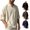 A-Beige496, variant on Bibifish Mens T Shirts Three Quarter Stand Collar Half Placket Linen Texture Solid Tees Loungewear Loose Summer Tops