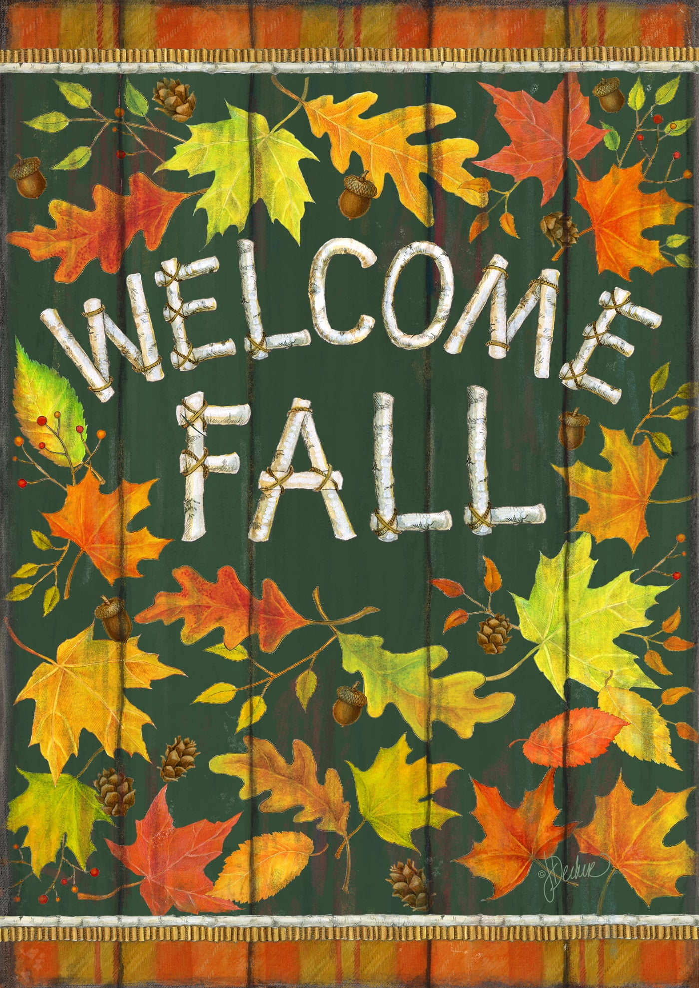 Welcome Fall Leaves House Flag Primitive Autumn 28" x 40" Briarwood Lane 