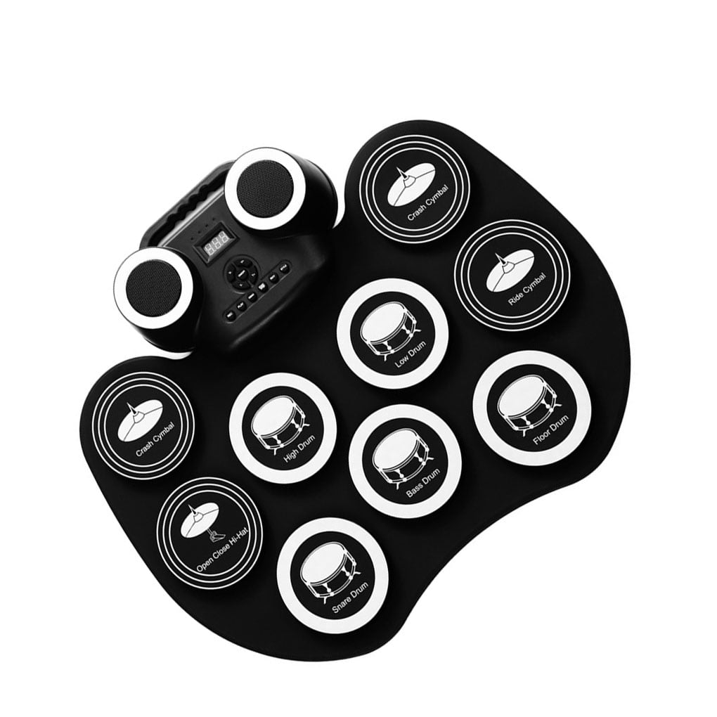 heritaly Adults Portable Silicone Electric Drum Pad Professional Rechargeable Roll-up Drums Musical Instrument Colorful Light