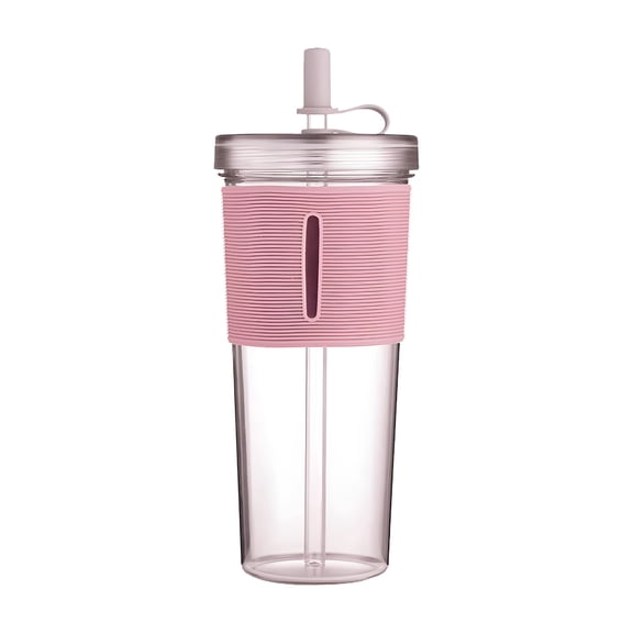 ACDANC 24Oz Acrylic Tumbler with Lid&Straw,Double Wall Insulated Reusable Cup,Pink