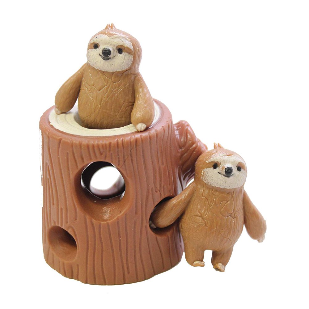 Sloths in Tree Stump Peek a Boo Stretchy Fidget Toy Soothing Calm