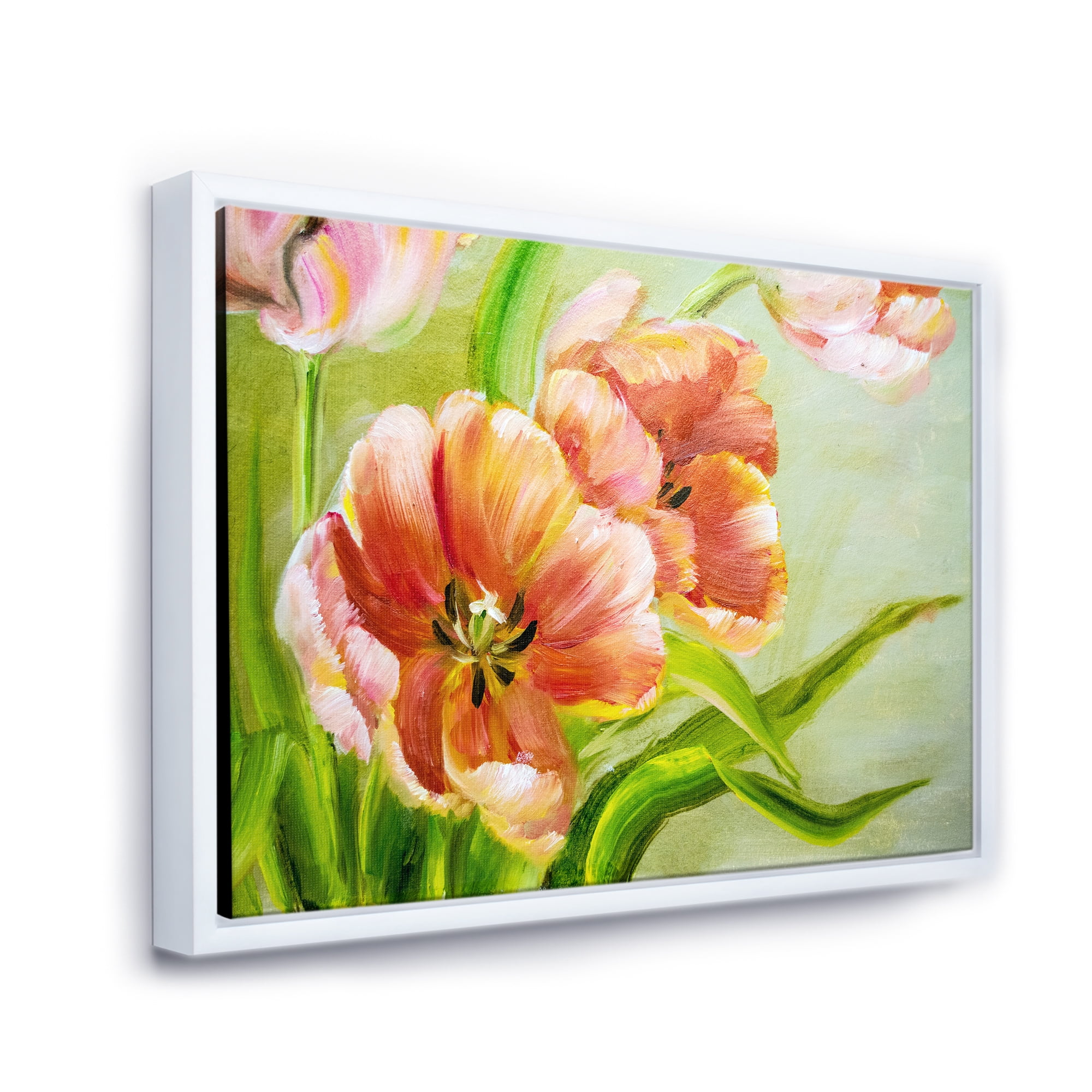 Designart 'Ancient Red Tulips Flowers II' Traditional Framed Canvas Wall Art Print