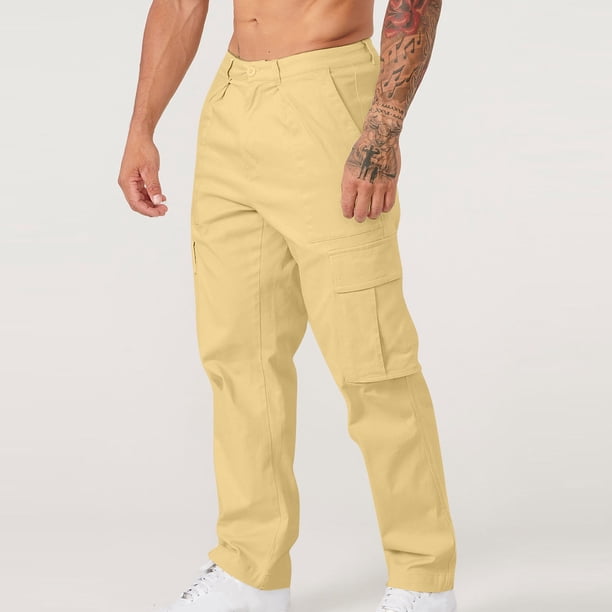 Pantalones cargo para hombre, estilo casual, con múltiples bolsillos, rectos, para exteriores, para fitness