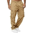 thumbnail image 2 of LWavelet Men's Relaxed Fit Cargo Pants Elastic Waist with Side & Cargo Pockets for Outdoor Casual Work Wear Khaki L, 2 of 5