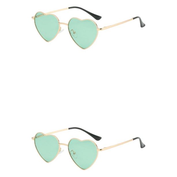 Guardurnaity Gafas de sol en forma de corazón, montura de metal dorado y lentes Tac para protección solar elegante, gafas de sol verdes verde 2Conjunto