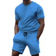 thumbnail image 1 of Conjuntos cortos Cagnkofi para hombre, conjuntos de 2 piezas, chándales de verano, camisetas y pantalones cortos casuales de manga corta con cuello redondo, chándal, 1 of 5
