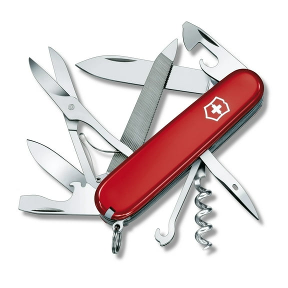 Victorinox Mountaineer Swiss Army Knife 18 Function Swiss Made Pocket Knife With 2 Blades (Large and Small), Can Opener and Metal Saw - Red
