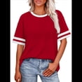 thumbnail image 1 of Camisetas de Mujer, Corte Holgado, Corta, Cuello Redondo, Bloques de Color, Moda de Verano 2025 Rojo Ladrillo XL, 1 of 8