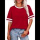 thumbnail image 1 of Camisetas de Mujer, Corte Holgado, Corta, Cuello Redondo, Bloques de Color, Moda de Verano 2025 Rojo Ladrillo L, 1 of 8
