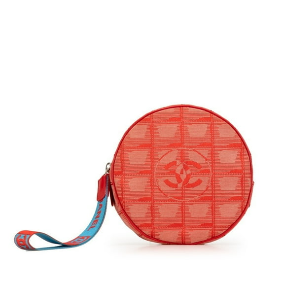Pre-Owned Chanel New Travel Line Coco Mark Pouch, Red Canvas, Women's, CHANEL (Good)