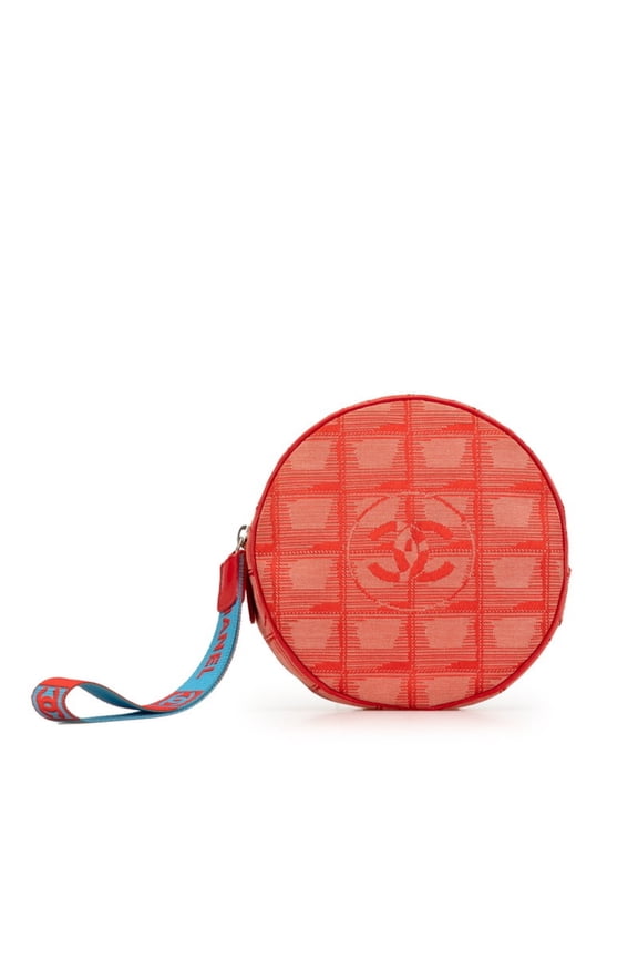 Pre-Owned Chanel New Travel Line Coco Mark Pouch, Red Canvas, Women's, CHANEL
