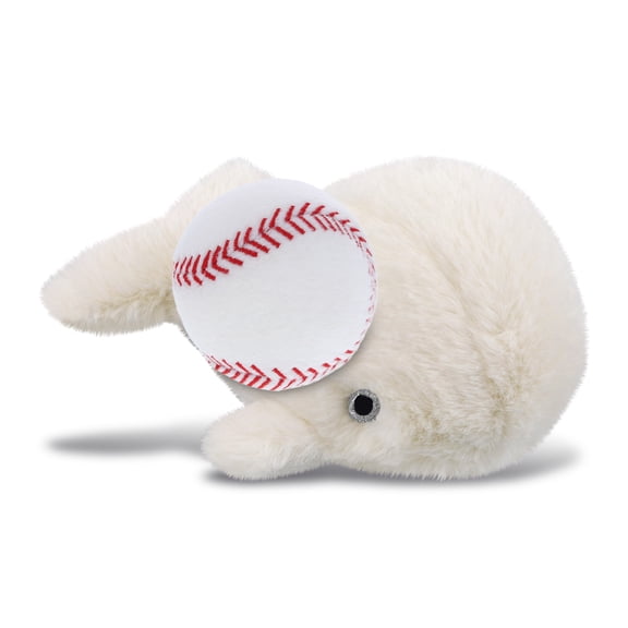DolliBu Super Soft Small White Whale Stuffed Animal with Baseball Plush - Soft Huggable Whale, Playtime Plush Toy, Cute Ocean Life Gift, Super Soft Plush Doll Animal Toy for Kids and Adults - 7 Inches