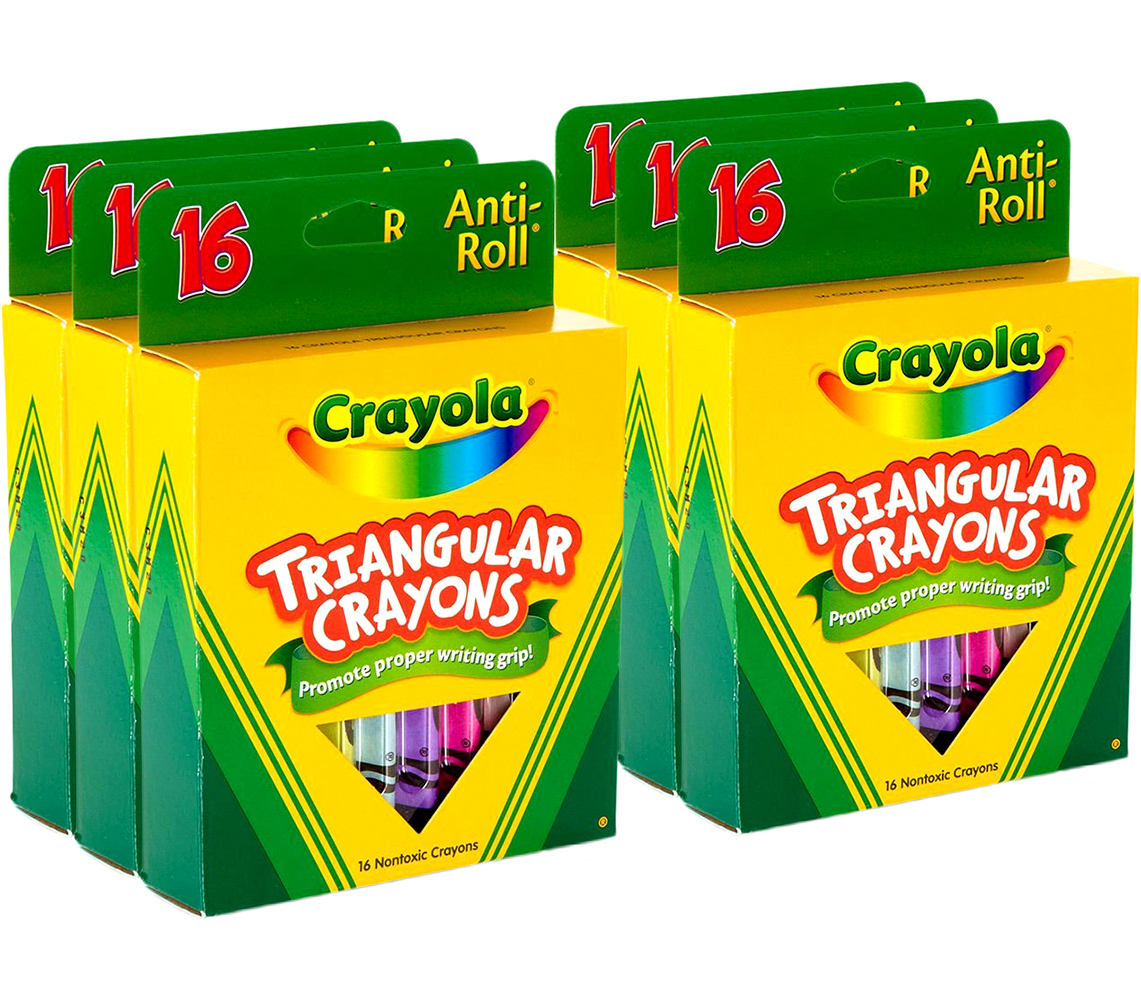 6 Pack Crayola NonToxic AntiRoll Triangular Crayons, 16 Count