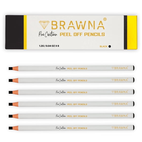 BRAWNA 6 Pcs Brow Pro Peel Off Pencils - Waterproof Eyebrow Mapping Pencil - Microblading Supplies - PMU Kit - Black