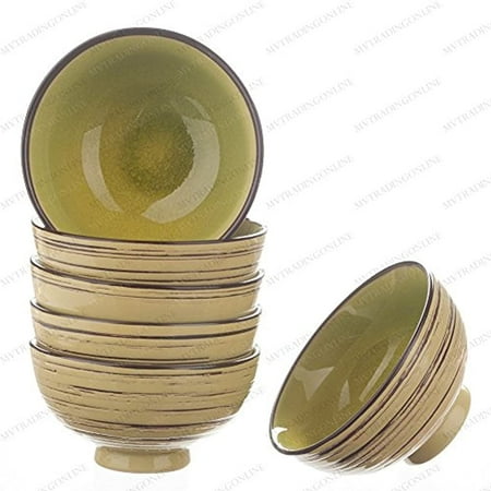 

M.V. Trading NS2008 Lime Green Soup Rice Bowl with Beautiful Outer Swirl Texture Design 8-Ounces 4½-Inches Set of 6