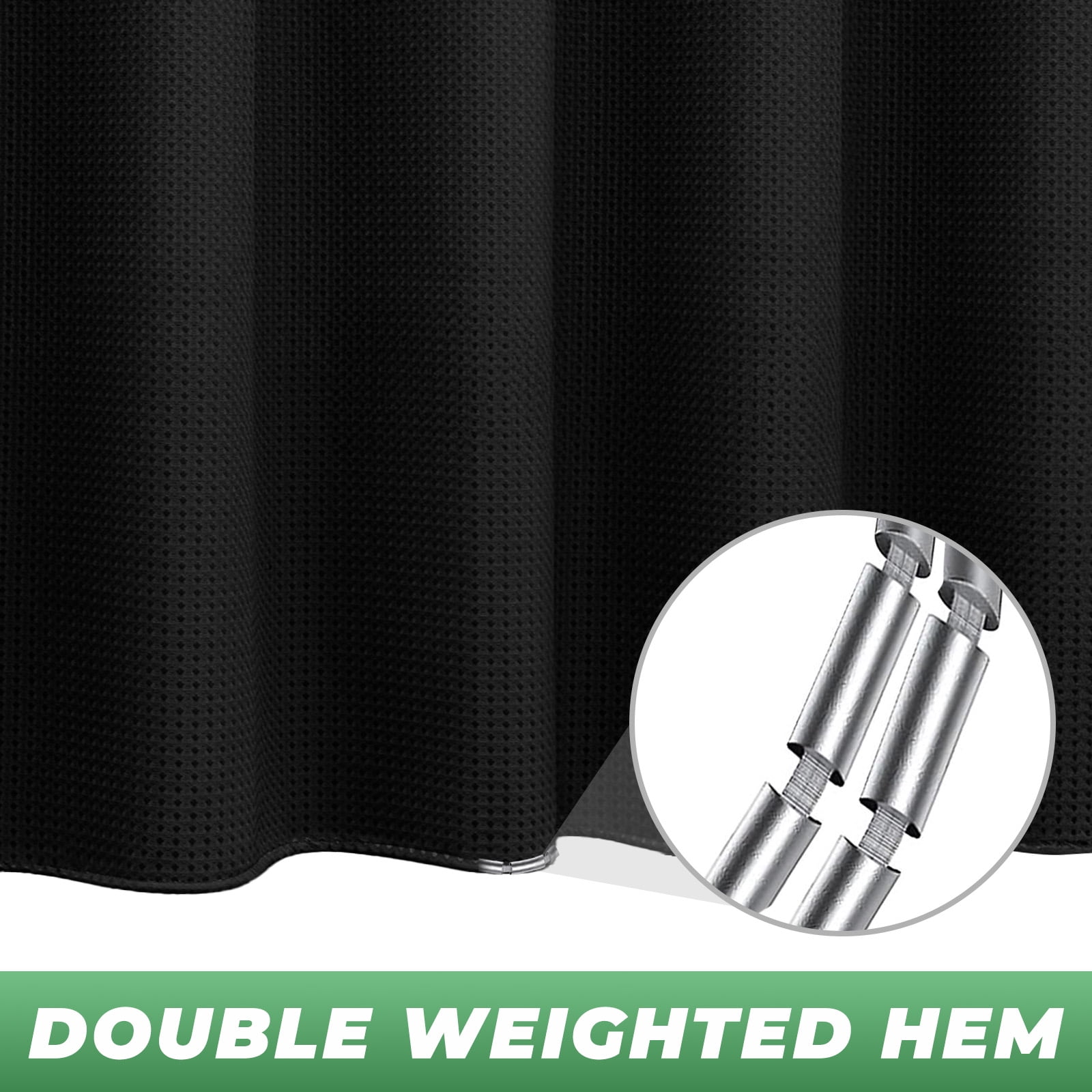 TURKIO Heavyweight Waffle Weave Fabric Shower Curtain,Water Repellent Hotel Grade Bathroom Curtain,Black,72" x 84"