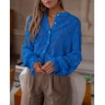 thumbnail image 3 of Blusa de Encaje para Mujer PRETTYGARDEN Manga Larga con Botones Azul L, 3 of 8