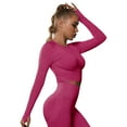 thumbnail image 2 of KKBOTIVE Womens Seamless Solid Color Workout Long Sleeve Top Casual Elastic with Ruching Yoga Pullover for Running Cozy Breathable Athletic Shirt, Hot PinkSize: L, 2 of 8