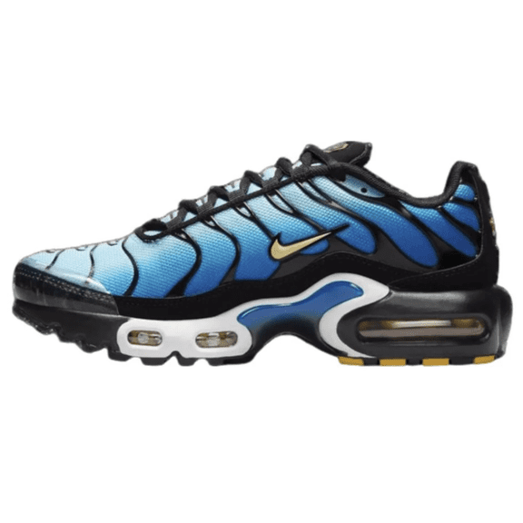 Nike Air Max Plus Big Kids' Shoes (CD0609-032, Black/Sky Blue/Hyper Blue/Chamois) Size 5.5