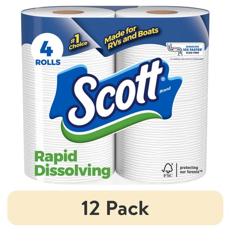 (12 pack) Scott Rapid-Dissolving Toilet Paper for RVs & Boats, 4 Double Rolls