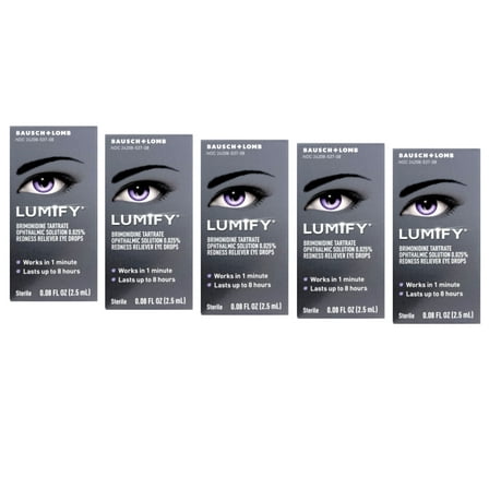 5 Pack - LUMIFY® Redness Reliever Eye Drops (Brimonidine Tartrate Ophthalmic Solution 0.025%) – from Bausch + Lomb, 0.08 Fl. Oz. (2.5 mL)