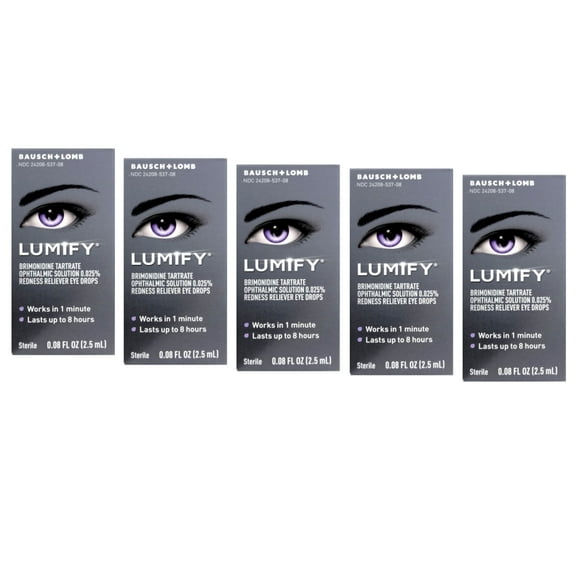 5 Pack - LUMIFY® Redness Reliever Eye Drops (Brimonidine Tartrate Ophthalmic Solution 0.025%) – from Bausch + Lomb, 0.08 Fl. Oz. (2.5 mL)