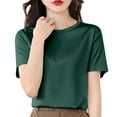 thumbnail image 2 of Byworldtasic Women's Basic Shirt Womens Oversized Cropped T-Shirts Scoop Neck Short Sleeve Boxy Tee Shirts Solid Color Workout Tops, 2 of 4