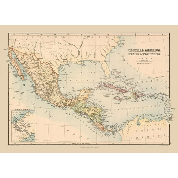 Historic Map - Mexico Guatemala Honduras Nicaragua Costa Rica - Black 1867