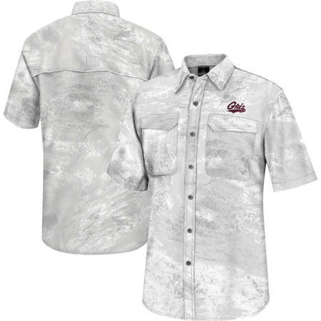 Men s Colosseum White Montana Grizzlies Realtree Aspect Charter Full-Button Fishing Shirt