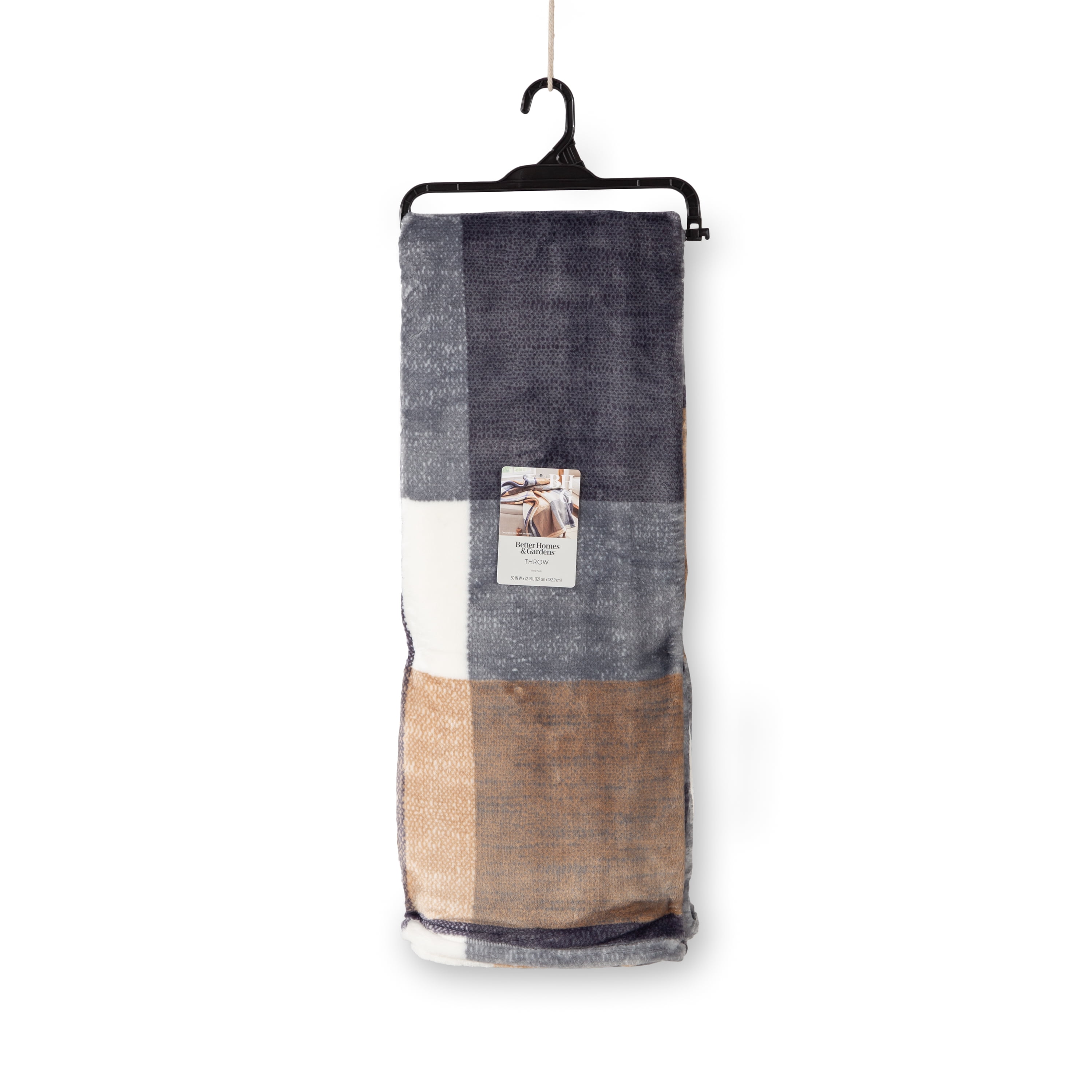 Better Homes & Gardens  Printed Heavyweight Ultra  Plush Adult Throw, 50” x 72”,  Neutral Plaid
