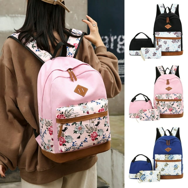 Vaidha Leisure Backpack Three Piece Set, Large Capacity Student Backpack Backpack, Floral Backpack, Girl Backpack Suitable For School, Travel, And Going Out