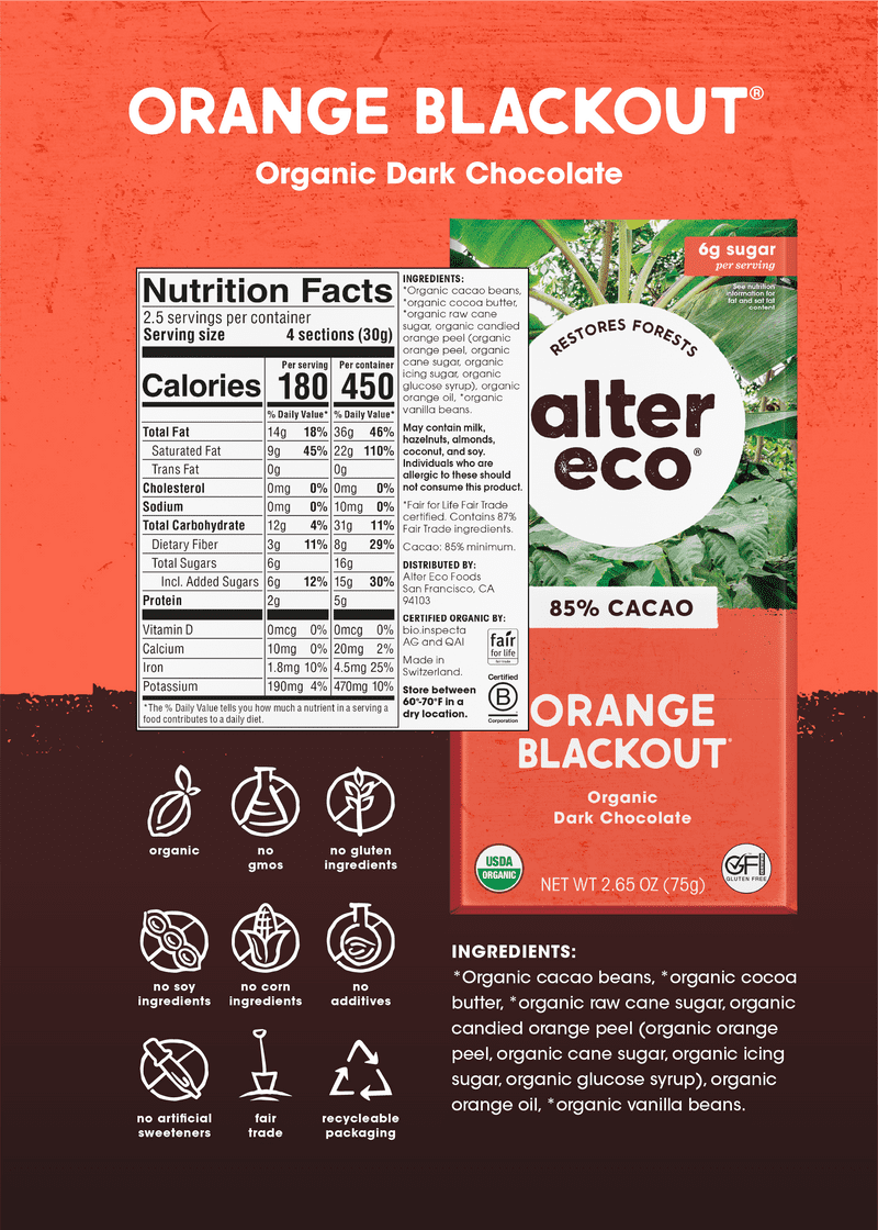 (Pack of 12), Alter Eco Orange Blackout Organic Dark Chocolate, 2.65 oz