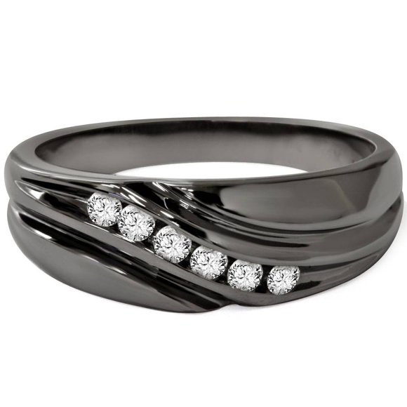 1/4ct Diamond Mens Wedding Ring 14K Black Gold