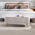 thumbnail image 2 of Storage Ottoman with Gold Leg, Upholstered Storage Stool for End of Bed, Oval Bench Seat for Bedroom, Living Room, Entryway, Ivory, 2 of 7