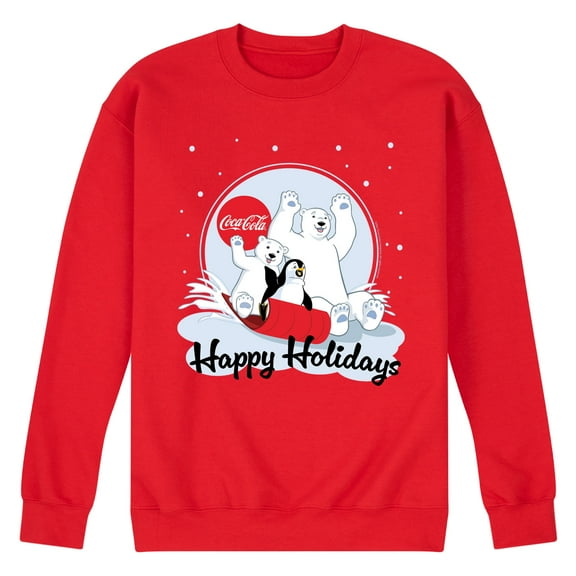 Coca-Cola - Happy Holidays Sledding - Men's Long Sleeve Crew Fleece Sweatshirt