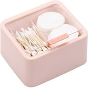 Qtips Storage Organizer,2 Grids Separate Cotton Swabs Dispenser,Qtips Holder Bathroom Canisters with Hinged Lids,for Cotton Balls, Cotton Pads(Pink)