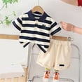 thumbnail image 2 of Gerichy Toddler Baby Boy Summer Clothes Striped Lapel Dinosaur Print Short Sleeved Top Casual Shorts Summer Two Piece Set, 2 of 5