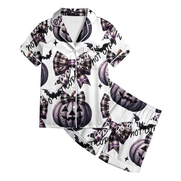 Tisuna Kids Halloween Pajamas Set For Girls Adorable Pumpkin Print Short Sleeve Tops And Shorts Sleepwear Toddler And Children Daily Homewear Set Size 2-3 Years White