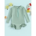 thumbnail image 2 of Bslissey Toddler Baby Girls Rash Guard Swimsuit Solid Color Long Sleeve Ruffles Romper Swimwear 6M 12M 18M 24M 3T 4T Kids Casual Zipper Bathing Suit Summer Beach Wear, 2 of 9