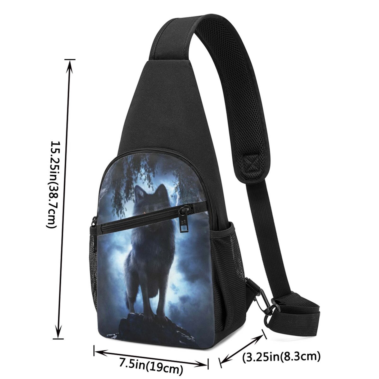 Xecao's Night Scene of Wolves Print Sling Bag: A Versatile Chest, Shoulder, and Crossbody Backpack for Casual Days Out, Perfect for Both Men and Women