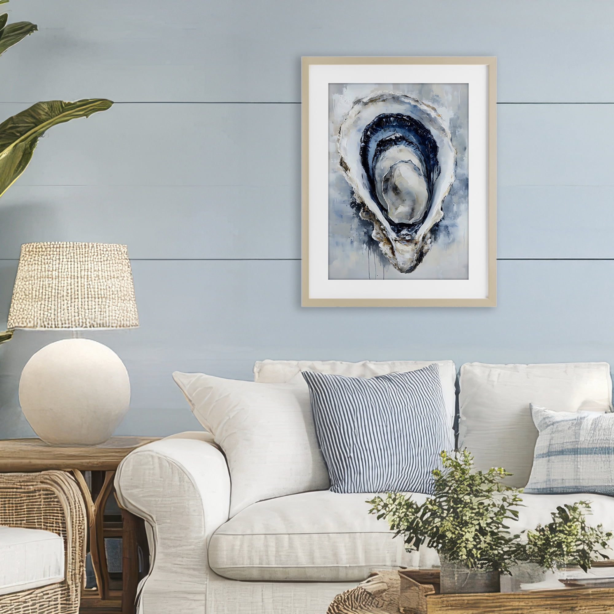Stupell Industries Blue Oyster Shell Interior Birch Framed Print Under Glass, design by Creative Studio