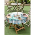 thumbnail image 3 of Watercolor Marine Life Outdoor Tablecloth - 54 Inch Round Dining Table Cover, Ocean Corals Shells Starfish Blue Plaid Waterproof Outdoor Table Cloth with Umbrella Hole & Zipper for Picnic/Patio/Party, 3 of 7