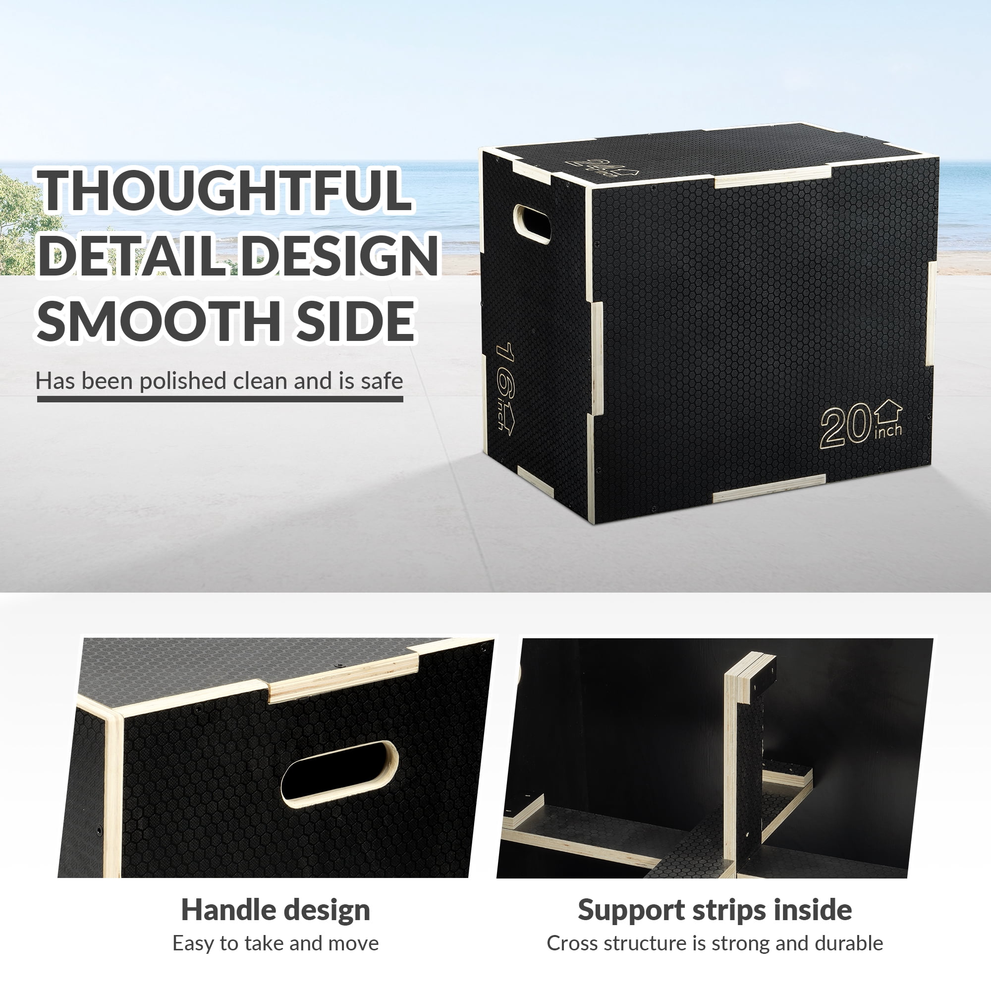 Signature Fitness 3-in-1 Wooden Plyometric Jump Box, Adjustable Heights, Non-Slip Surface, for Home Gym and Plyometric Training