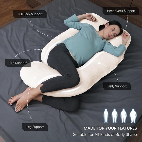 Pregnancy Pillows for Sleeping - U Shaped Full Body Maternity Pillow with Removable Cover - Support for Back, Legs, Belly, HIPS - 57 Inch Pregnancy Pillow for Women - Ivory